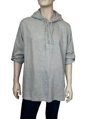 Saks Fifth Avenue Linen Rayon Blend Long Sleeve Shirt with Hood Versatile